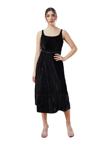 Latin Quarters Women's Black Sleeveless Solid Square Neck Evening Dress_S