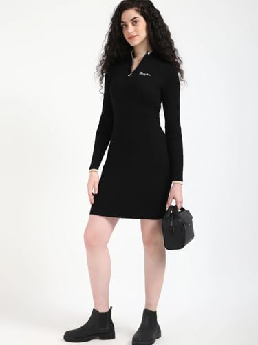 Polyester Half-Zip Neck Bodycon Dress