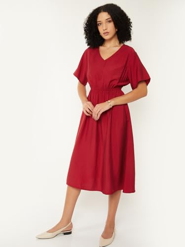 Max Women Solid A-line Dress (Red_XS)