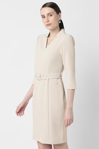 Van Heusen Women's Polyester Blend Modern Mid-Thigh Length Dress (VWDRCRGP516549_Beige