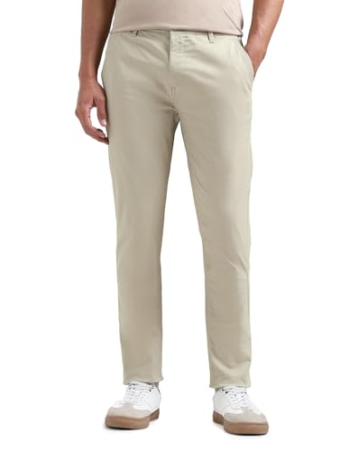 Stone Mid Rise Slim Tapered Fit Trousers