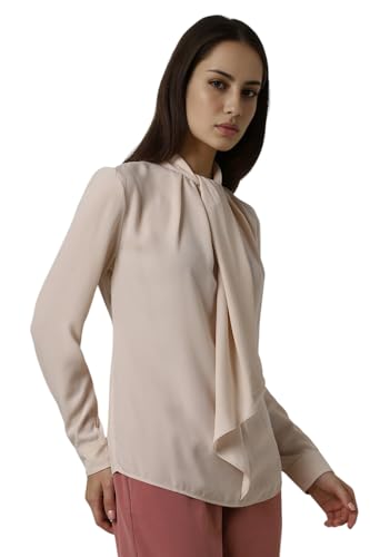 Van Heusen Women Beige Solid Formal Stylized Neck Top
