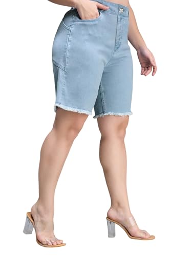 Miss Chase A+ Women's Regular High Rise Above Knee Stretchable Denim Shorts (APAW24DEN83-04-54-38, Sky Blue, 38)
