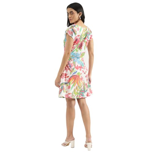 UNITED COLORS OF BENETTON Regular Boat Neck Floral Print Dress (Size: S)-25P3SOCPT734I901 Multicolour