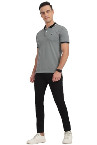 Men Grey Solid Polo Neck T-Shirt