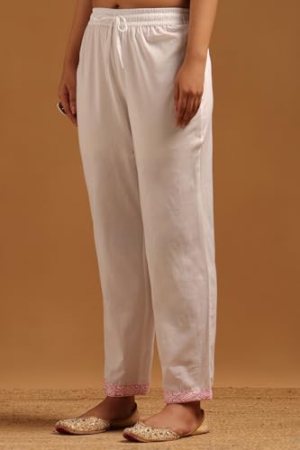 Soch Womens Off White Cotton Floral Print Suit Set With Beads