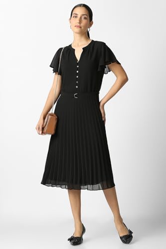 Van Heusen Women's Polyester Modern Knee-Length Dress (VWDRERGF773037_Black