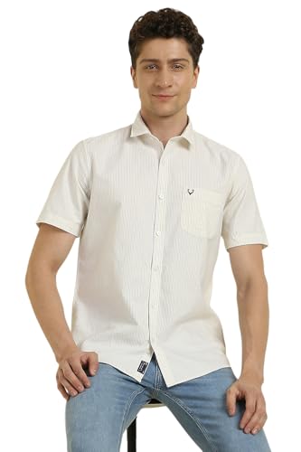 Allen Solly Men White Custom Fit Stripe Half Sleeves Casual Shirts