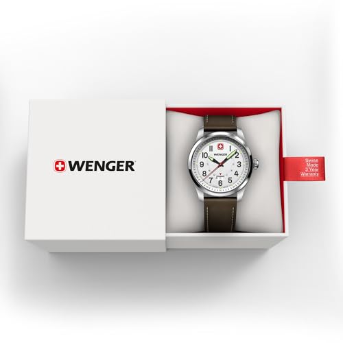 WENGER Terragraph Swiss Made 43 mm, White Dial, Brown Leather Strap, Men's Watch - 01.0541.120