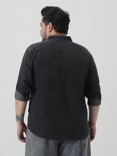 Urbano Plus Men's Black Regular Fit Full Sleeve Solid Denim Shirt (plusshirtdensolp-01-black-5xl)