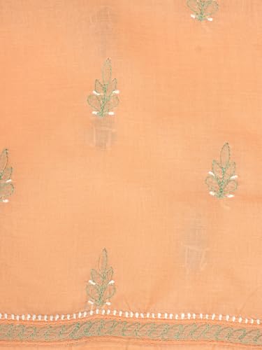 Ada Hand Embroidered Lucknowi Chikankari Unstitched Cotton Dress Material Suit Piece with Dupatta for Women 01A886787 Peach
