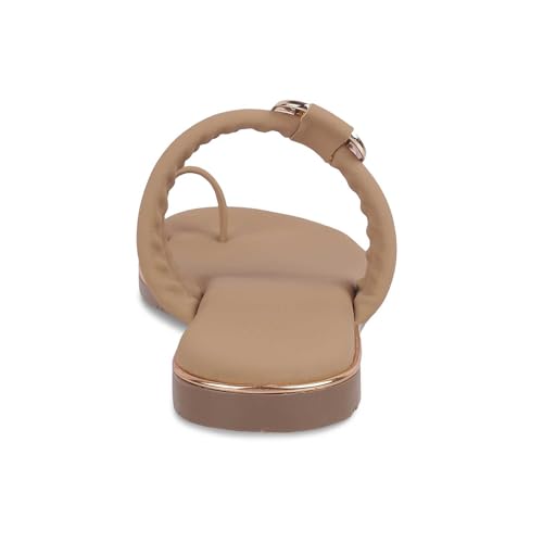 tresmode Perry Women's Flats Sandals Camel, 6 UK / 39 EU - Open Toe Ladies Dress Footwear Soft Comfortable