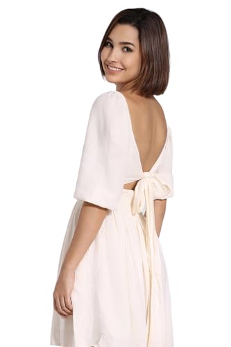 American Eagle Women's Viscose A-Line Mini Dress (WEC0397589106_Cream