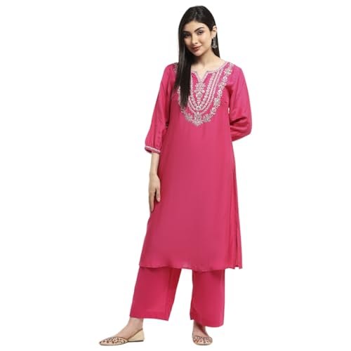 Biba Women Pink Modal Blend Layered Kurta Set_42
