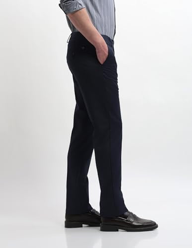 Arrow Men's Hudson Tailored Regular Fit Dobby Trousers (ARALTR2083_Navy_30)