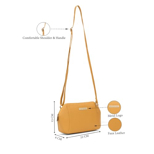 Caprese York Small Sling Bag for Women with Adjustable Strap & Zipper Closure for Comfortable Wear | Versatile Handbag for Everyday Use, Travel, and Special Occasions (Ochre)