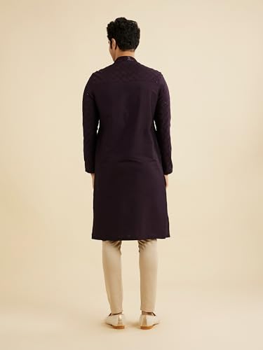 Manyavar Men's Self Patterned Sequined Bandhgala Kurta Set (Purple,XXXL)