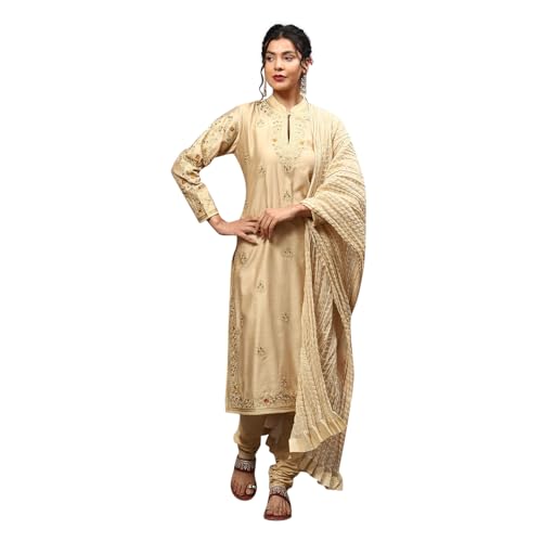 BIBA Women's Cotton Blend Suit Set (CKD8732SS23BEG_Beige