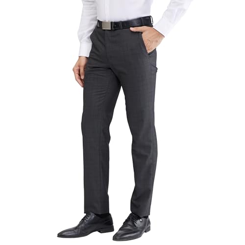 Raymond Men’s Slim Fit Formal Trousers, Poly Viscose Blend, Structure Pattern, Flat Front | Dark Green