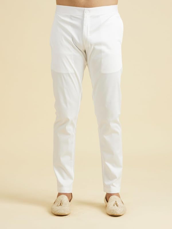 Manyavar Men's Art Silk Self Design Kurta Pyjama Set (Cream,S)