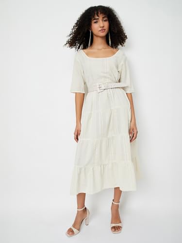 Max Women's Pure Cotton A-Line Midi Dress (RR56001_Off White