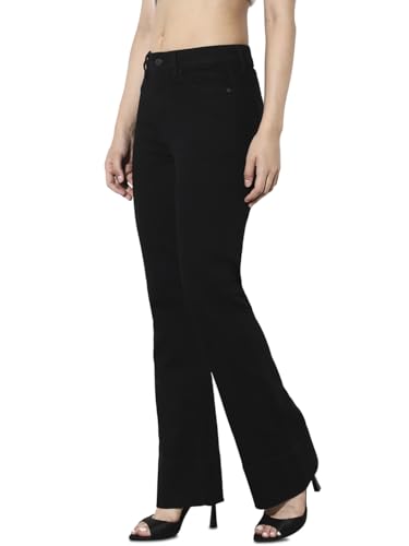 ONLY Women's Solid Flared Mid-Rise Black Jeans