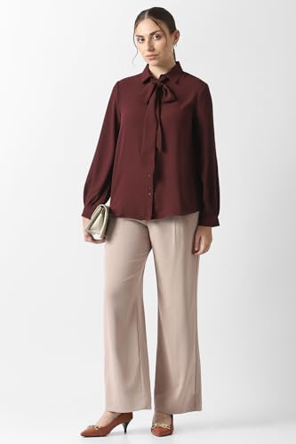 Women Maroon Solid Long Sleeves Formal Shirt