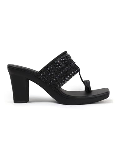 AROOM, Women's One Toe Block Heels Sandals Comfortable & Stylish Sandals for Women & Girls (Black, UK Footwear Size System, Adult, Women, Numeric, Medium, 3)