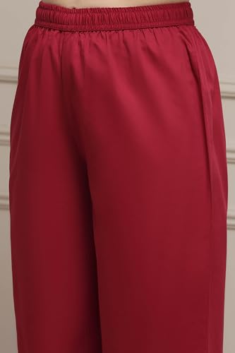 Biba Women Red Chanderi Relaxed Dyed Kurta Pants Set_32