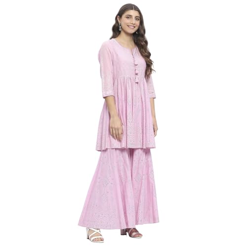 Biba Women's Pink Cotton Kalidar Kurta Sets_40