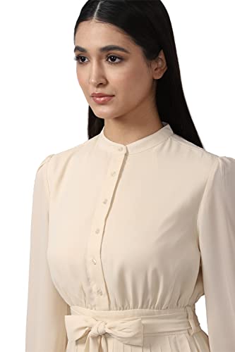 Van Heusen Women's Polyester Classic Below The Knee Dress (VWDRFRGPV35105_Cream_S)