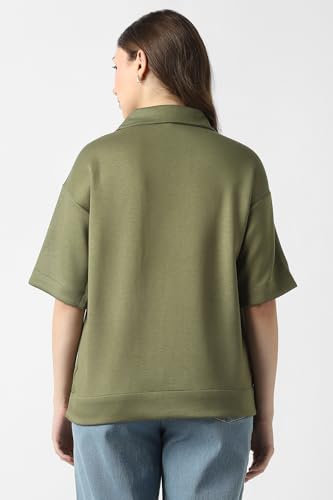 Women Olive Solid Formal Stylized Neck Top