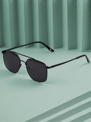 Carlton London Men Premium Polarised UV Protected Black Lens Black Toned Rectangle Sunglasses