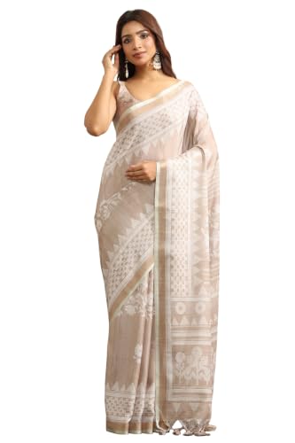 Soch Womens Beige Tussar Botanical Printed Saree