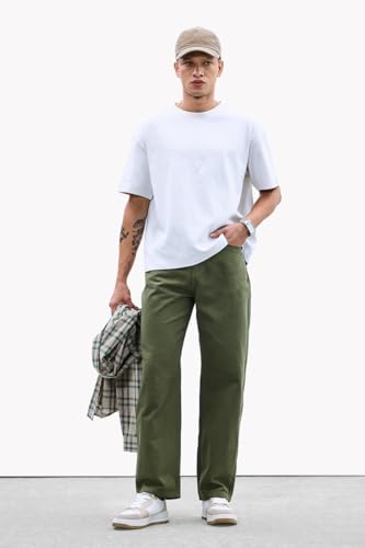 SNITCH Men Jeans | Relaxed Baggy Fit Wide-Leg Design | Durable 100% Cotton Woven Fabric with Light Fading | Perfect for Casual & Street Wear |Olive