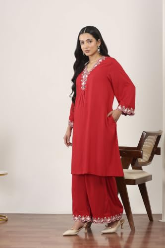 Rangriti Rayon Solid A-Line Casual Kurta With Palazzo
