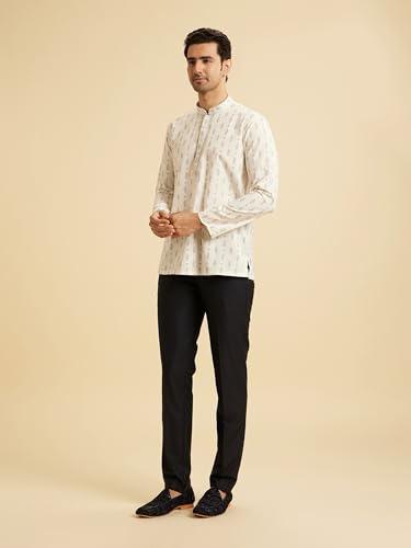 Manyavar Men's Art Silk Printed Regular Fit Casual Short Kurta (White,XXL)
