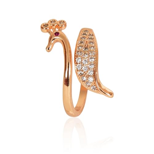 Nilu's Collection Rose Gold Plated Elegant American Diamond Studded Sparkling Adjustable Finger Ring for Women and Girls (Style 5)