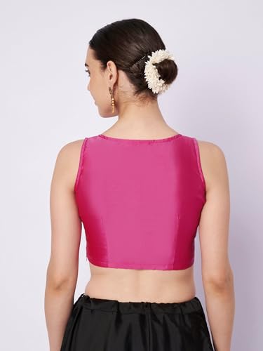 studio rasa Women's Silk Blend Solid Key-Hole Readymade Crop Top for Festive Party Wedding(TPWC12604XS_Pink_X-Small)