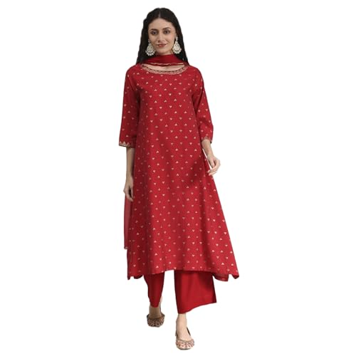 Biba Women's Polyseter Blend Kurta Set (SKDRSTELE30519AW25RED_Red