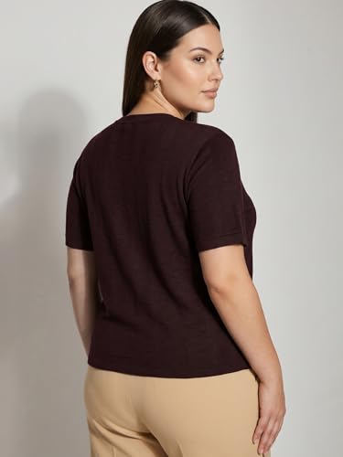 Max Women Striped Knit Top (Burgundy_XXL)
