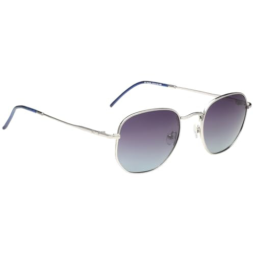French Connection|Silver Full Frame Oval Sunglasses|Polarized | 100% UV Protection (UV 400) Blue Gradient Faded Lens|Men's & Women's|Small|FC 7642PL C3 51 S
