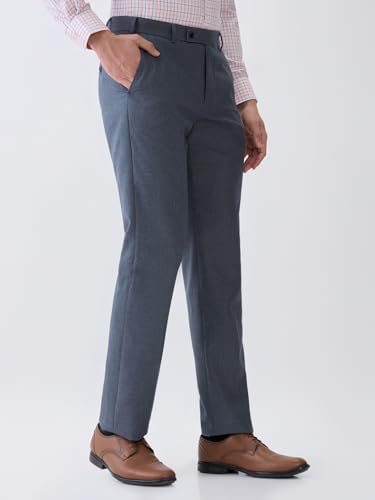 Park Avenue Men Regular Fit Solid Pattern Poly Viscose Blend Flat Front Formal Trouser (Size: 36)-PMTX08016-G3 Medium Grey