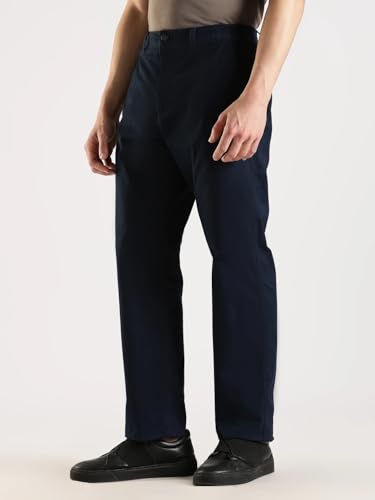 Straight Fit Solid Mid Rise Trouser