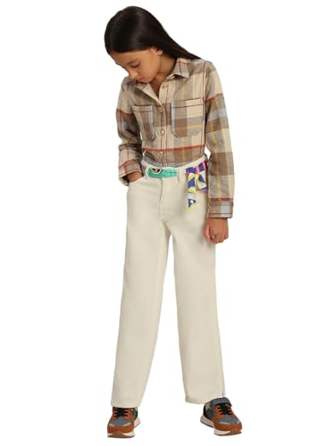 VERO MODA Girl's Solid Wide Leg High Rise White Jeans