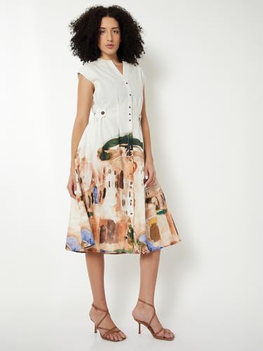 Max Kalki x Max Women Artistic Printed Midi Dress (White_M)