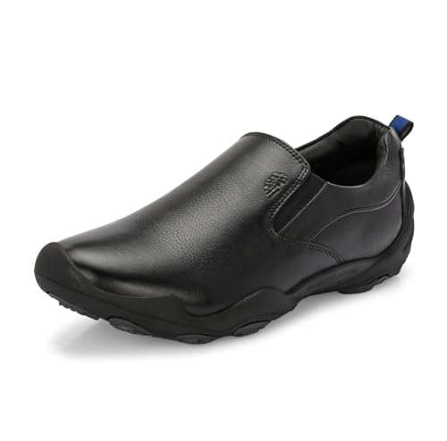 HITZ Men's Black Leather Casual Slip On Comfort Shoes