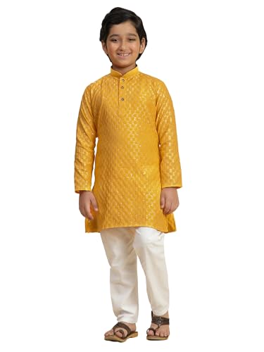 Pro-Ethic Style Developer Boys Cotton Kurta Pajama For Kid's Ethnic Wear | Cotton Kurta Pajama for Baby Boys (S-272), 13-14 years, Yellow