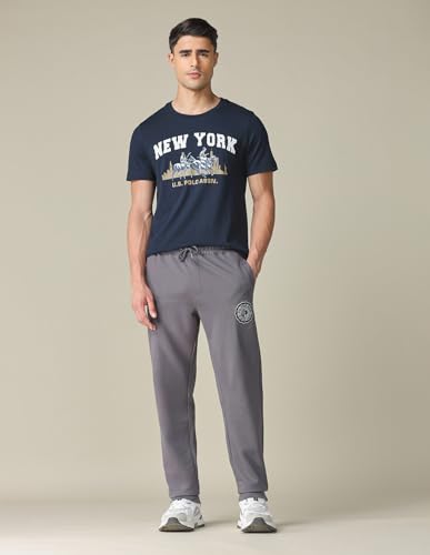 U.S. POLO ASSN. Denim Co. Men's Pure Cotton Graphic Printed T-Shirt (UDTSHOE0151_Blue_L)