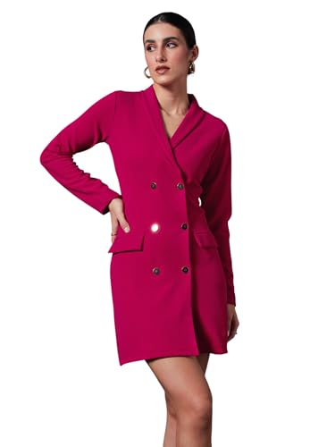 SASSAFRAS worklyf Women's Pink Double Breasted Blazer Dress-M
